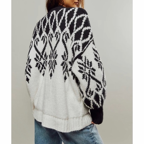 FREE PEOPLE Fireside Tunic Sweater Ivory Black | XS - Picture 3 of 8